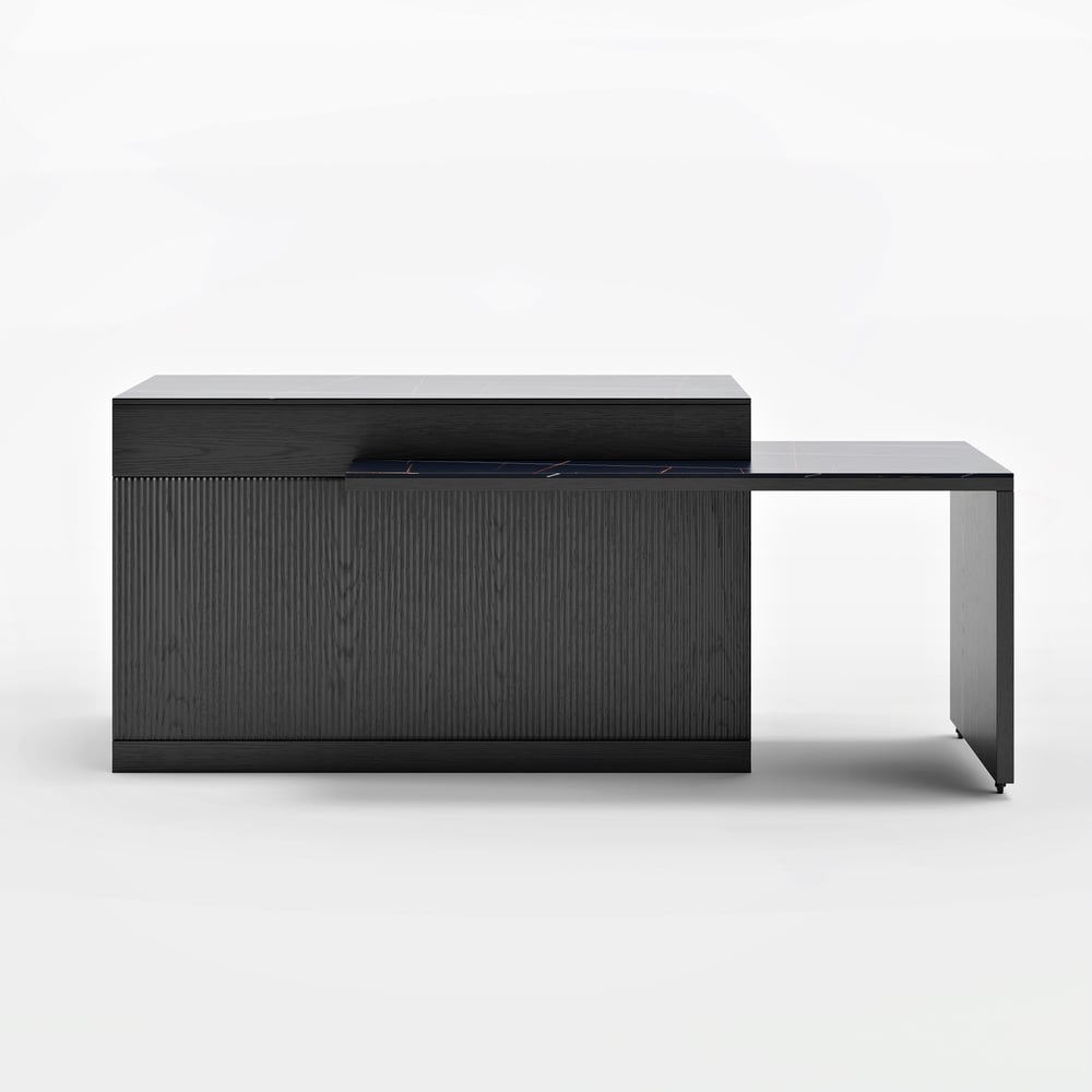 2050mm-2680mm Extendable Black Kitchen lsland with Doors&Drawers Marble Pattern Top window image