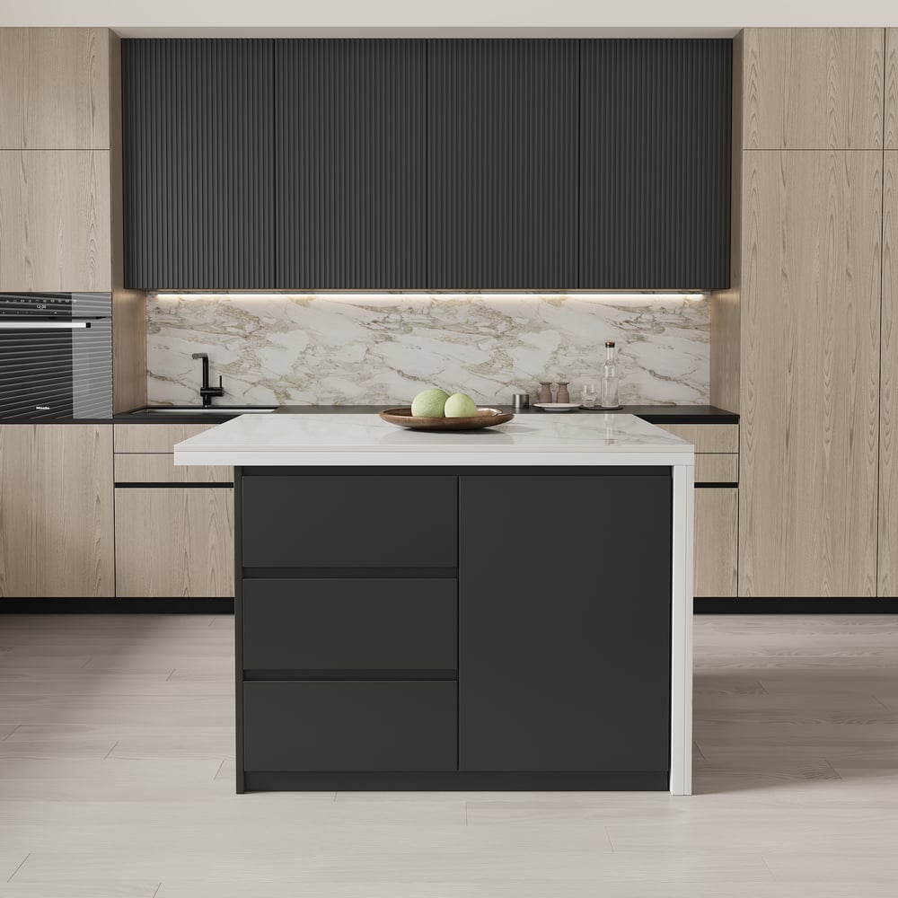 50" Modern Kitchen Island  Laminate & 2 Counter Stools Set Storage Cabinet window image