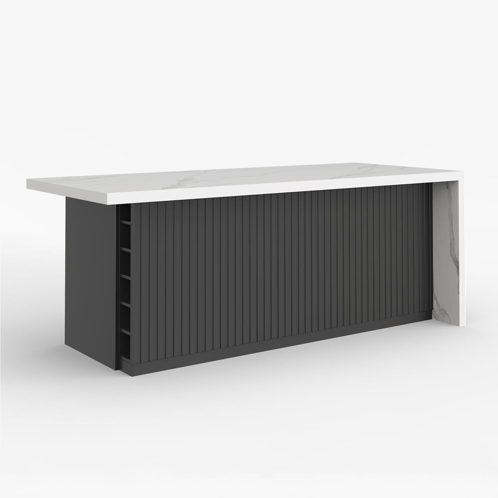 1830mm Kitchen Islands Marble Veneered Top Black Modern with Storage Kitchen Cabinet window image