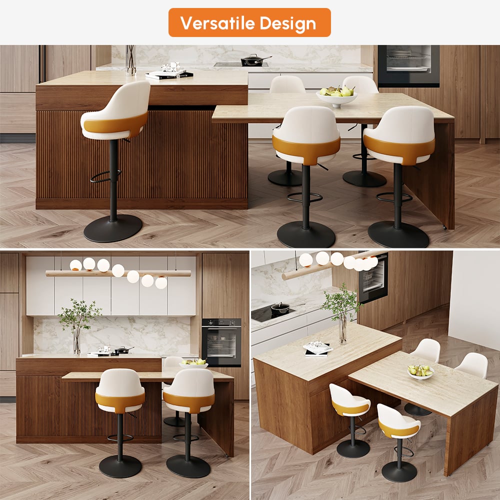 81"-106" Modern Extendable Sintered Stone Kitchen lsland Walnut with Doors and Drawers window image