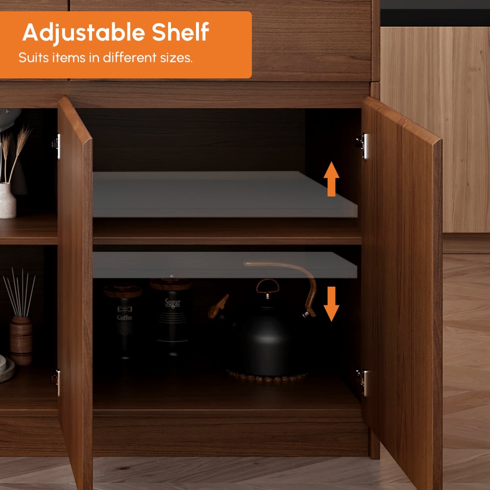 81"-106" Modern Extendable Sintered Stone Kitchen lsland Walnut with Doors and Drawers window image