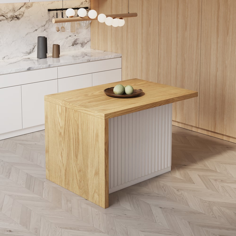 1270mm Modern Kitchen Island Natural Laminate & 2 Counter Stools Set Storage Cabinet window image