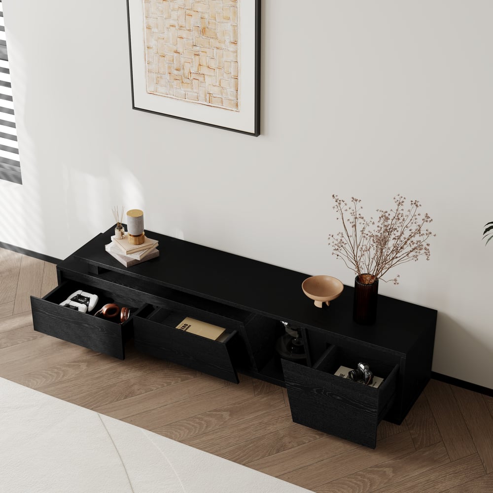 Fero Black Extendable TV Stand with 3 Drawers(71"-120") window image