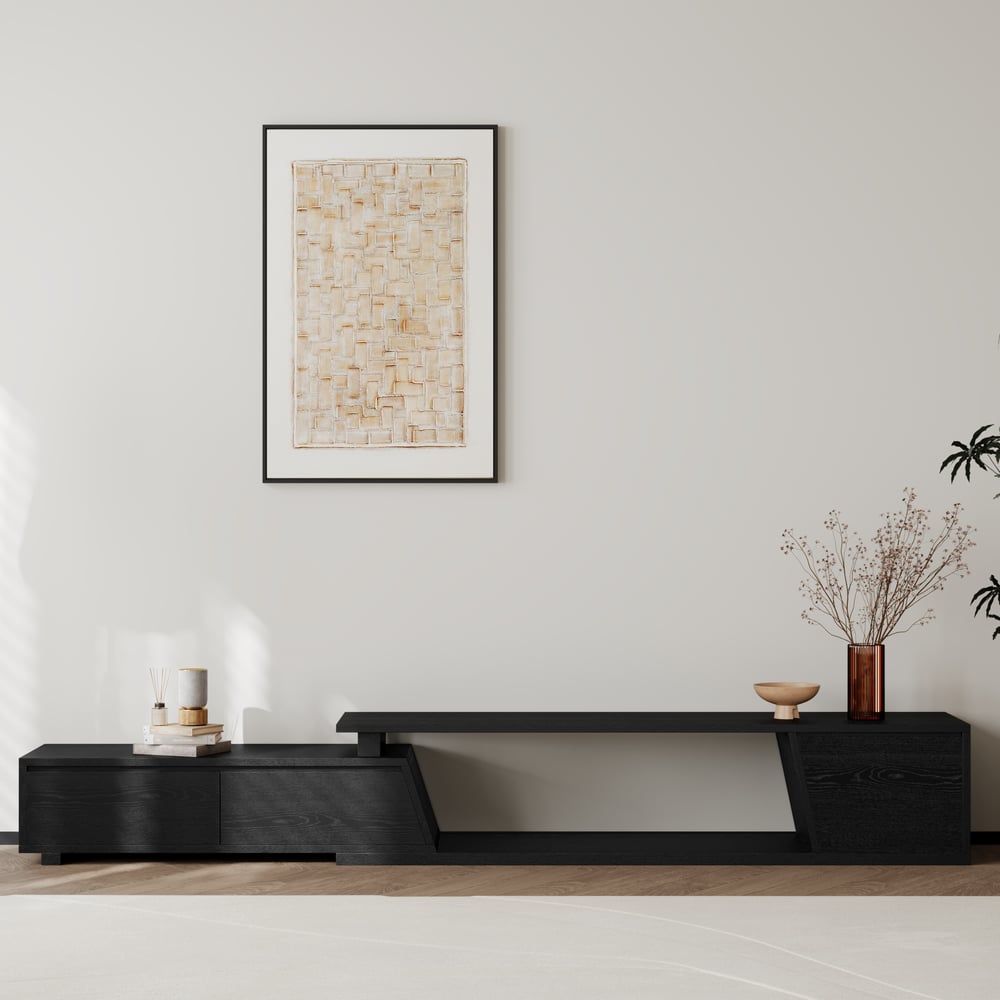 Fero Black Extendable TV Stand with 3 Drawers(71"-120") window image