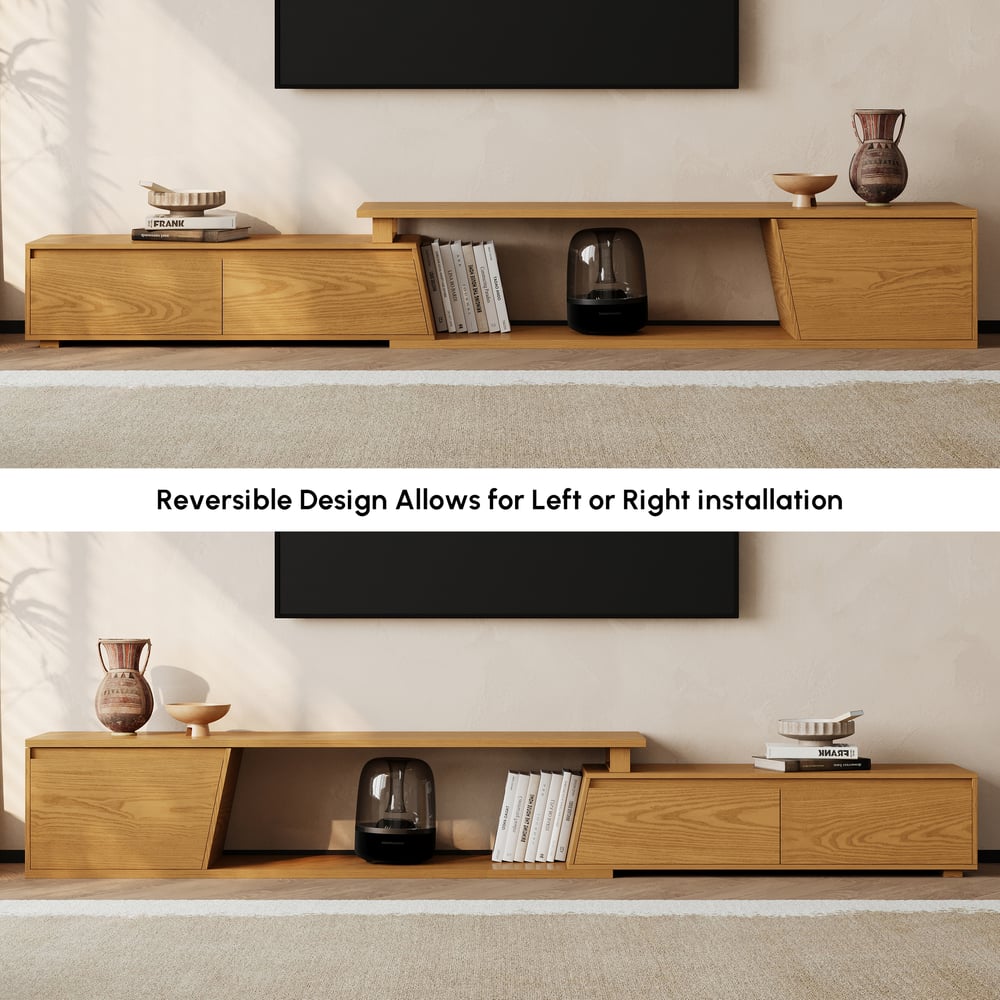 Fero Natural Reversible Extendable TV Stand with 3 Drawers(71"-120") window image