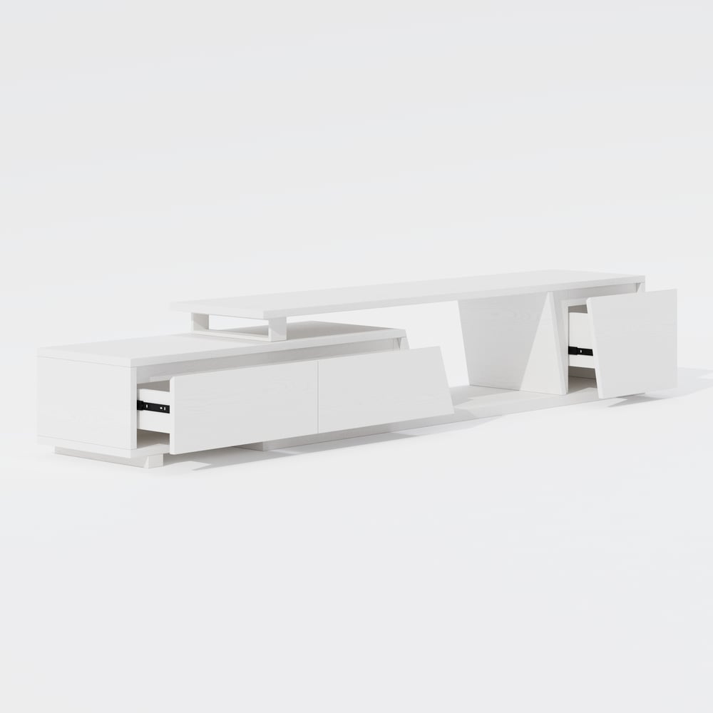 Fero White Extendable TV Stand with 3 Drawers(71"-120") window image