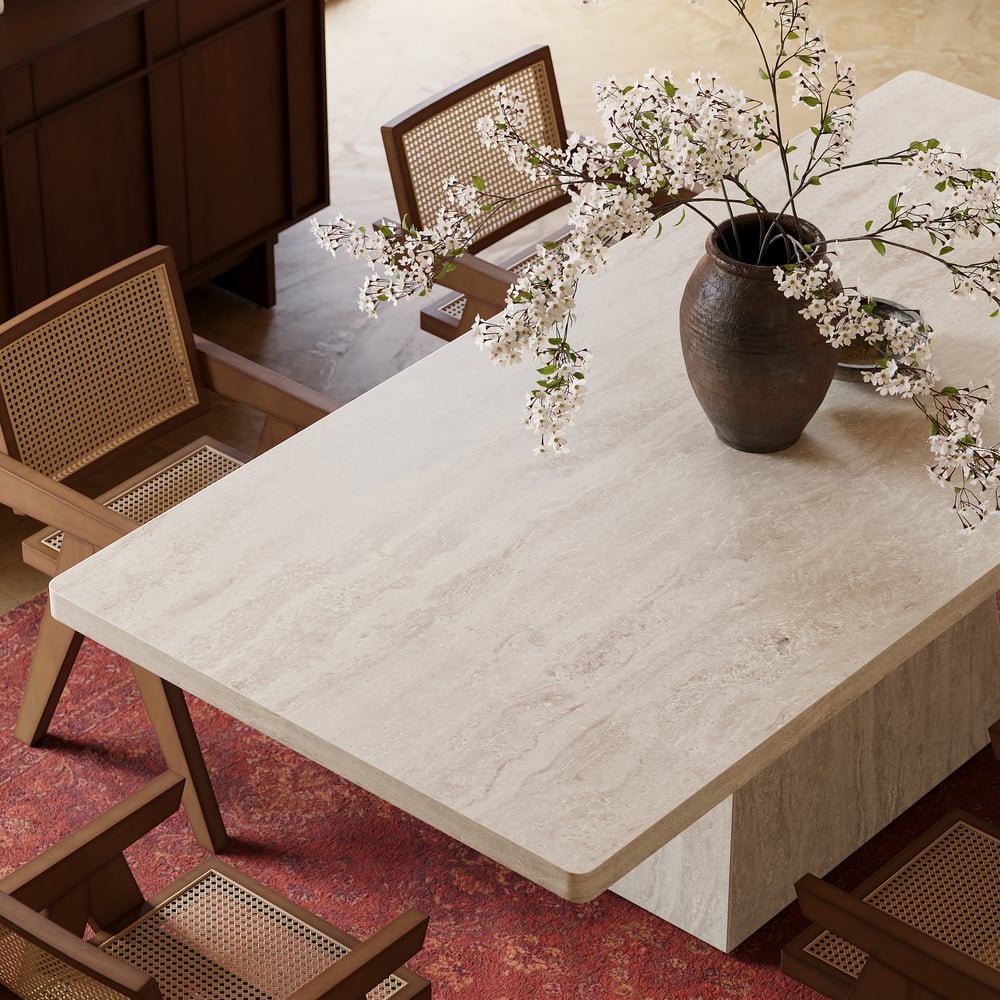 Dining Set 79" Faux Travertine Dining Table with 6 Chairs window image