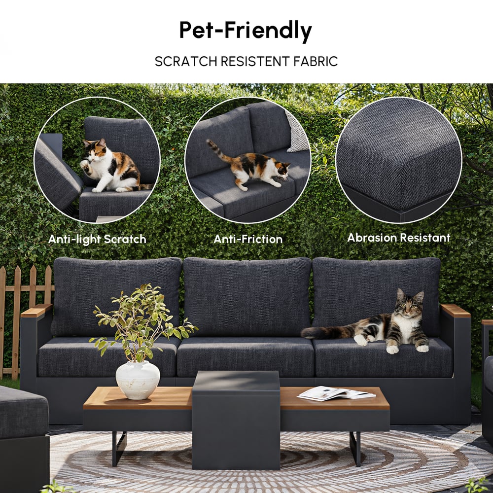 Axis 6-Person Outdoor Sofa Set with Wood & Aluminum Frame, Gray (4-Piece) window image