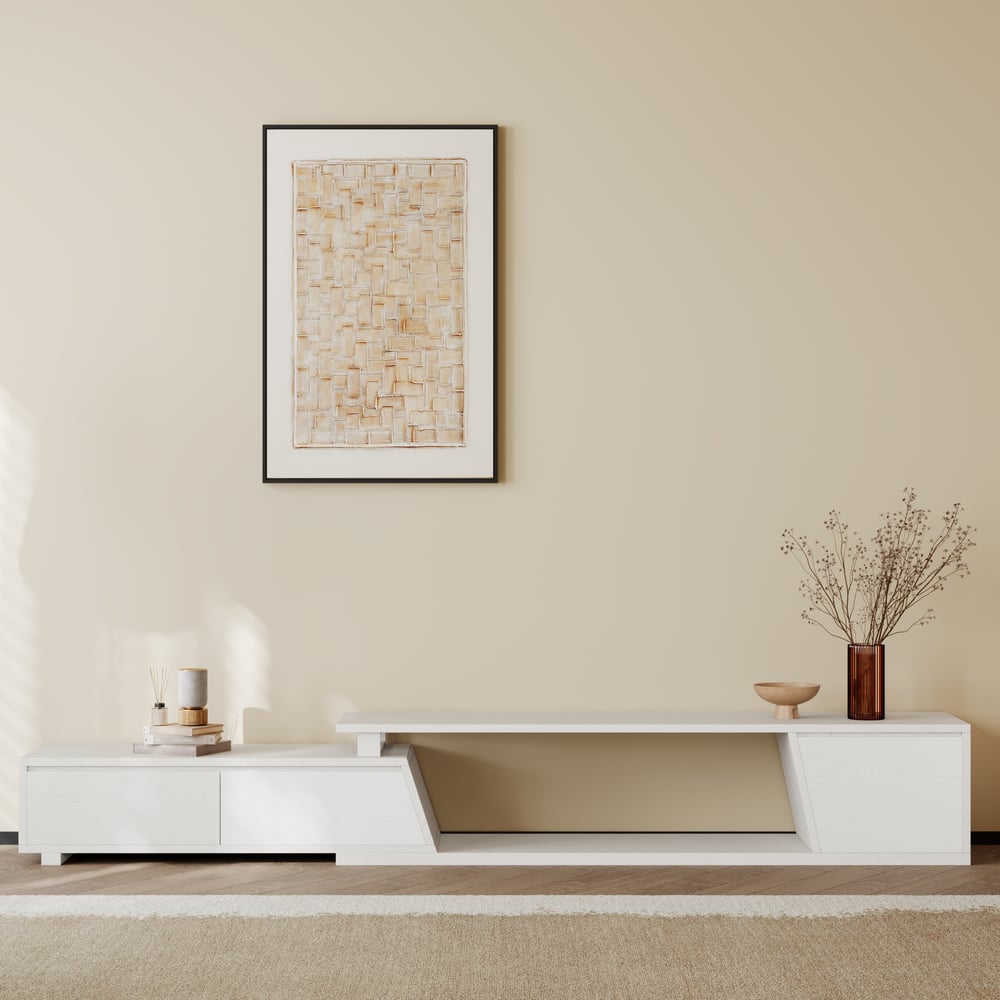 Fero White Extendable TV Stand with 3 Drawers(71"-120") window image