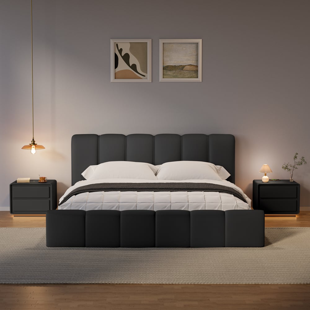 Modern 2-Drawer Smart Nightstand with LED Set of 2 window image