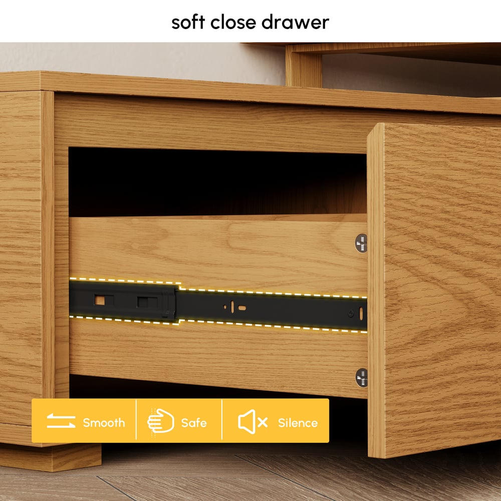 Fero Natural Reversible Extendable TV Stand with 3 Drawers(71"-120") window image