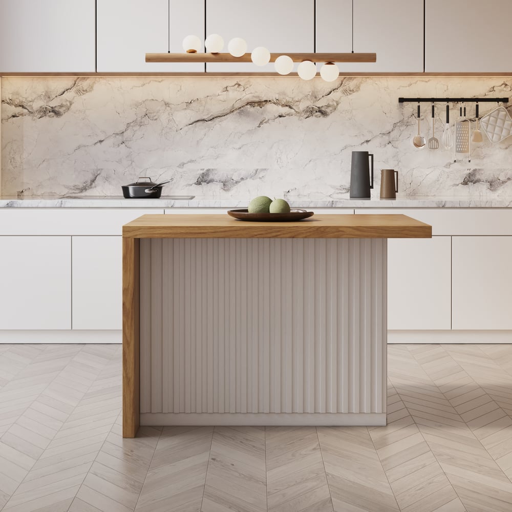 1270mm Modern Style Laminate Kitchen Islands with Ample Storage Space White & Natural window image