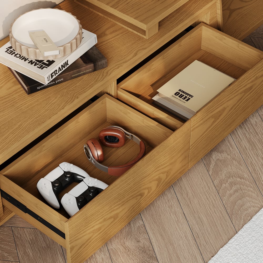 Fero Natural Reversible Extendable TV Stand with 3 Drawers(71"-120") window image