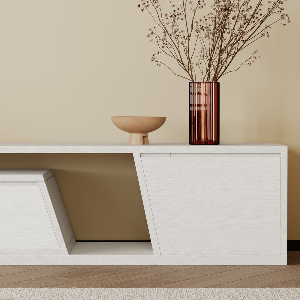 Fero White Extendable TV Stand with 3 Drawers(71"-120") window image