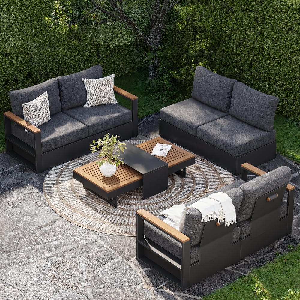 Axis 6-Person Outdoor Sofa Set with Wood & Aluminum Frame, Gray (4-Piece) window image