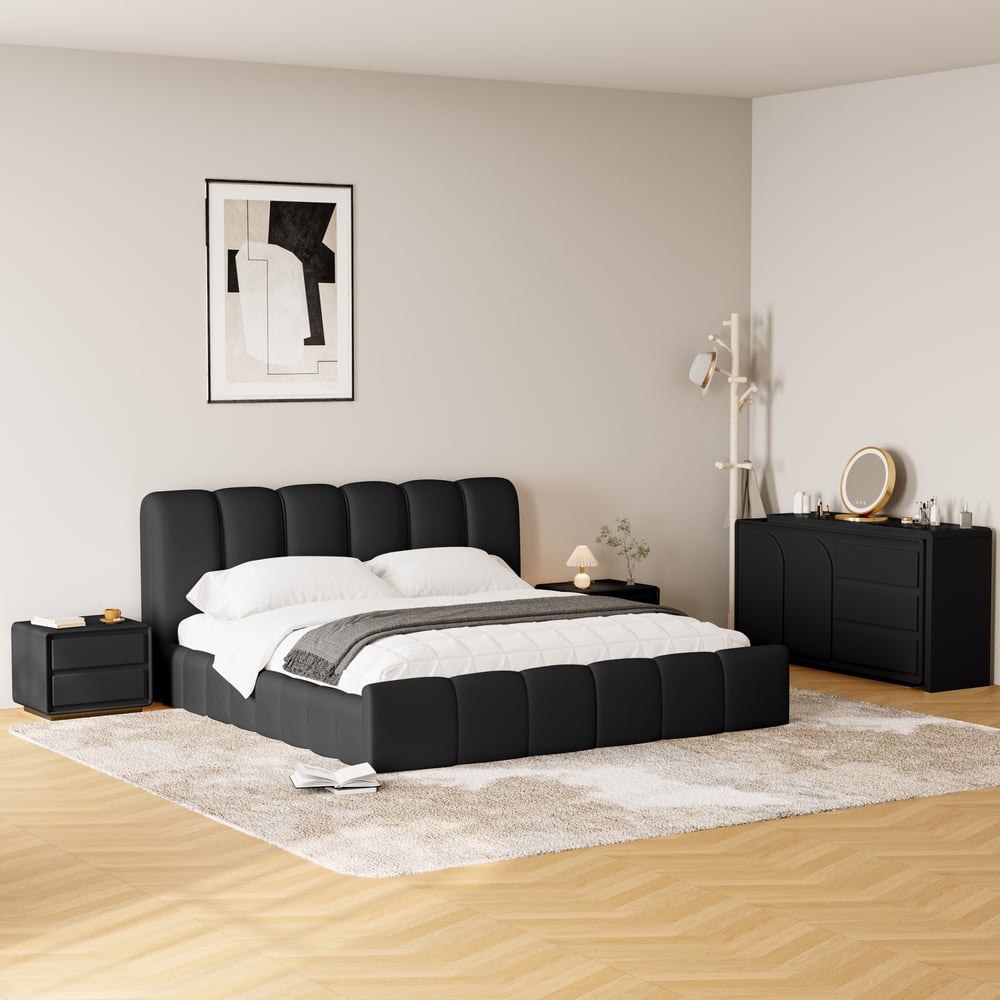 Modern 2-Drawer Smart Nightstand with LED Set of 2 window image