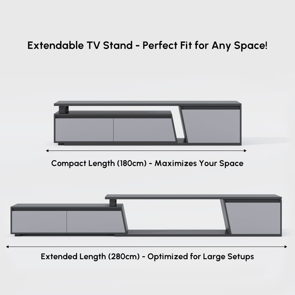 Fero Gray Reversible Extendable TV Stand with 3 Drawers(71"-120") window image
