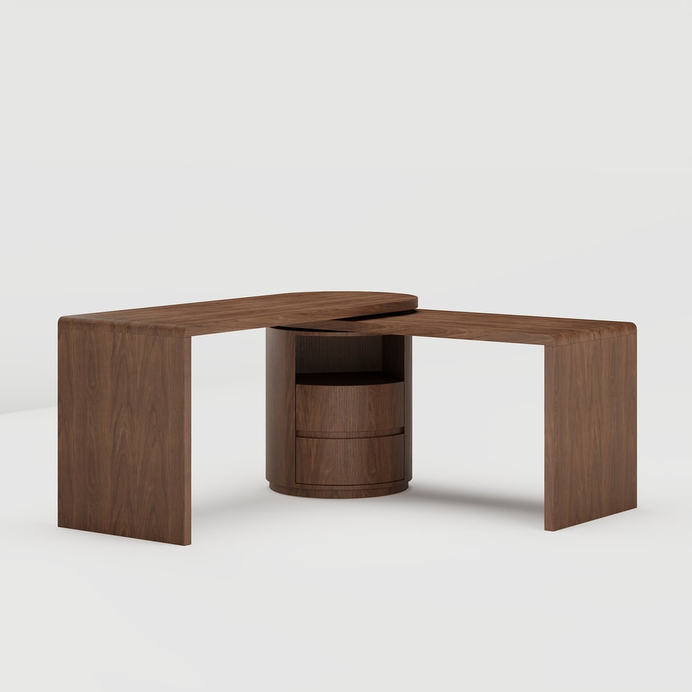 Scrivania modulare dal design moderno in legno con cassetti, scrivania girevole a L da 152 cm Immagine della finestra