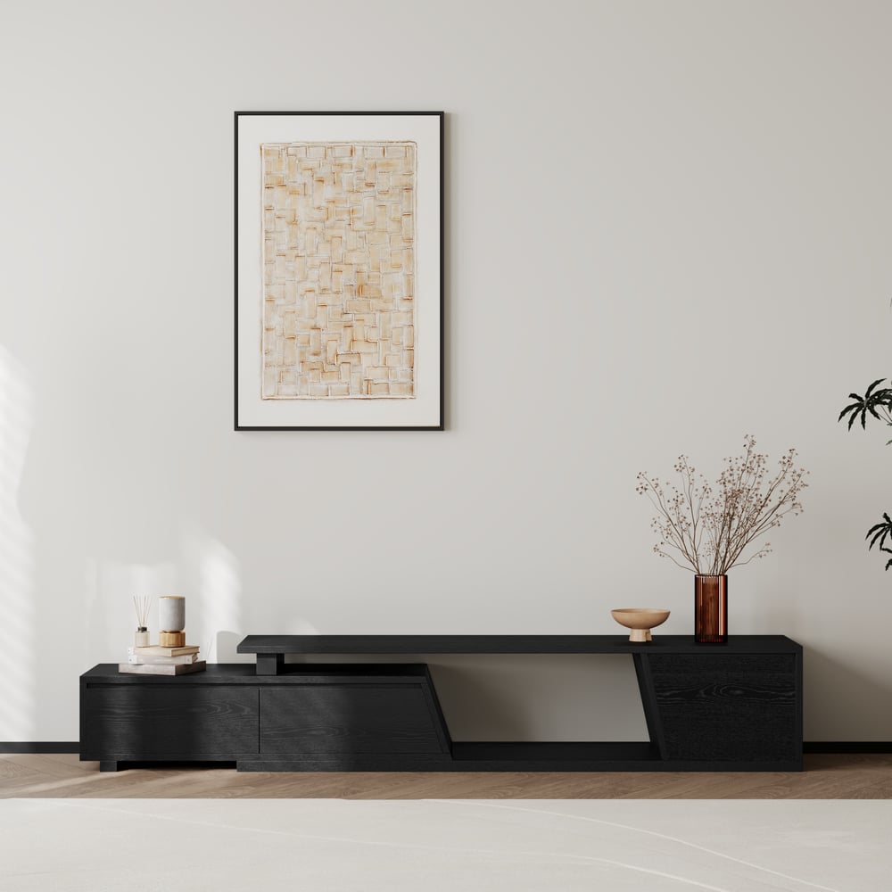 Fero Black Extendable TV Stand with 3 Drawers(71"-120") window image