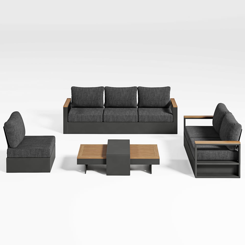 Axis 6-Person Outdoor Sofa Set with Wood & Aluminum Frame, Gray (4-Piece) window image