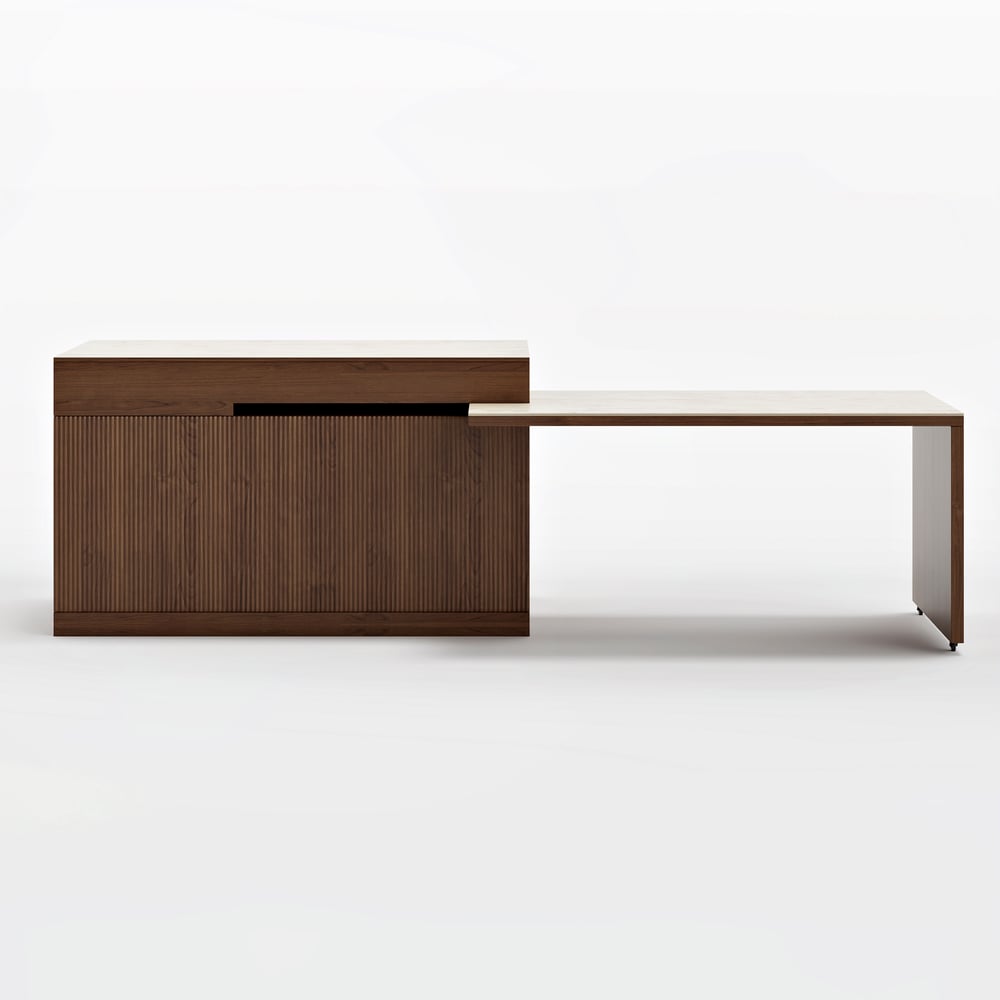 81"-106" Modern Extendable Sintered Stone Kitchen lsland Walnut with Doors and Drawers window image