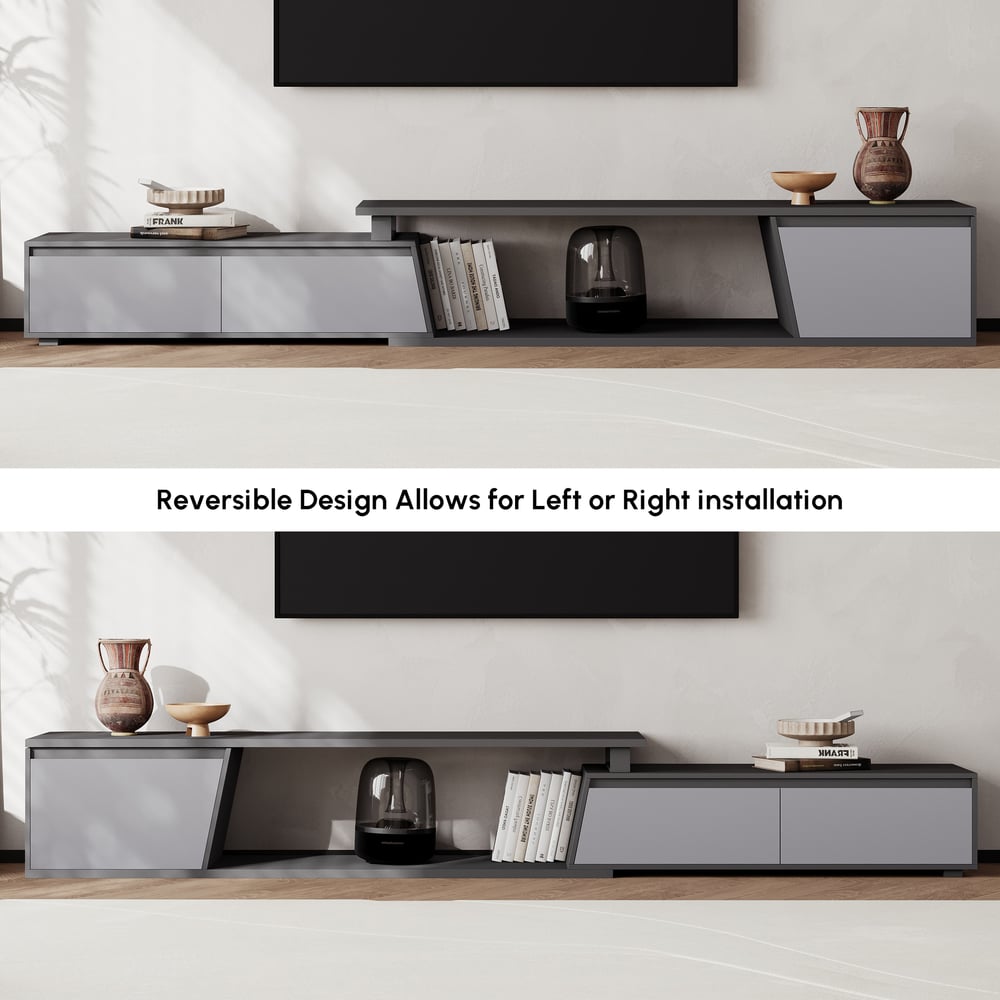 Fero Gray Reversible Extendable TV Stand with 3 Drawers(71"-120") window image