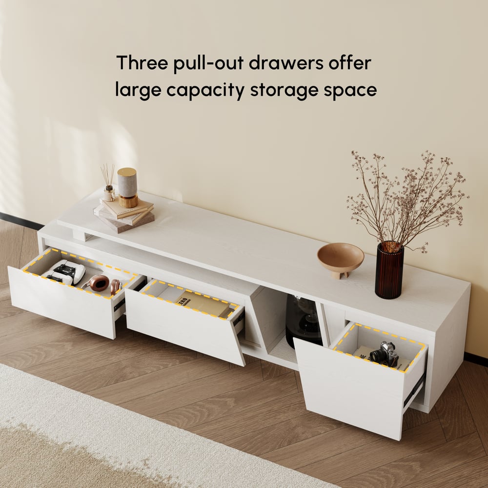 Fero White Extendable TV Stand with 3 Drawers(71"-120") window image