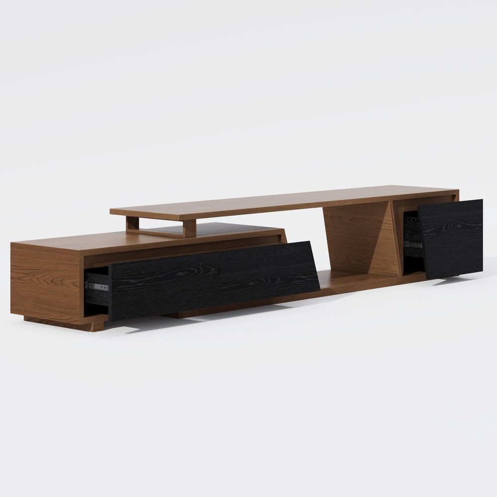 Fero Black & Walnut Extendable TV Stand with 3 Drawers(71"-120") window image