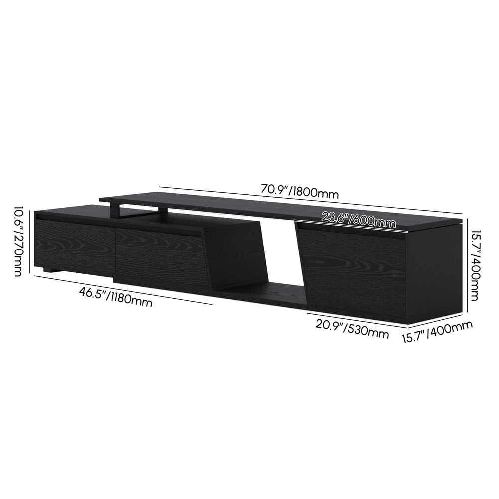 Fero Black Reversible Extendable TV Stand with 3 Drawers(71"-120") weights dimensions image