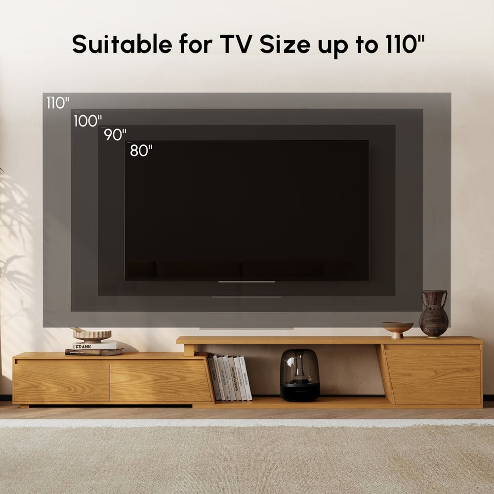 Fero Natural Reversible Extendable TV Stand with 3 Drawers(71"-120") window image