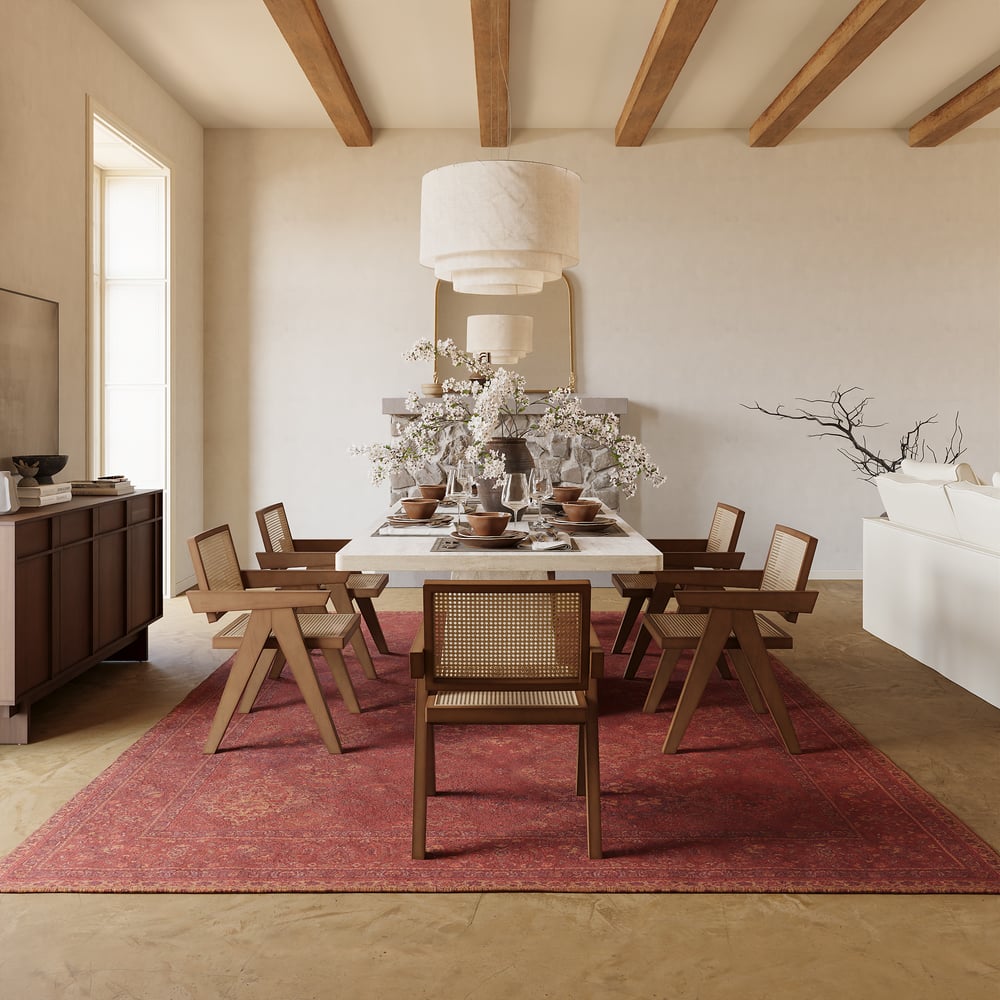 Dining Set 79" Faux Travertine Dining Table with 6 Chairs window image