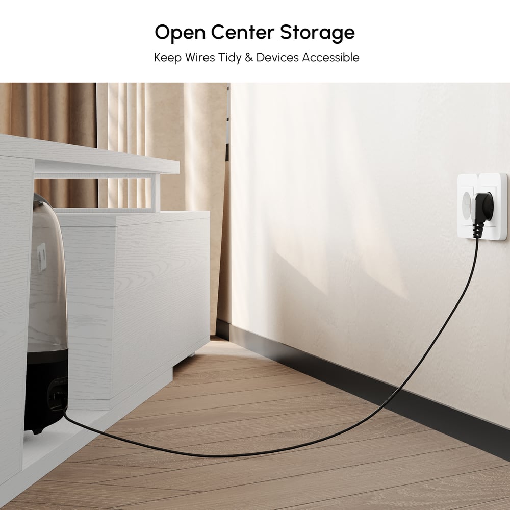 Fero White Reversible Extendable TV Stand with 3 Drawers(71"-120") window image