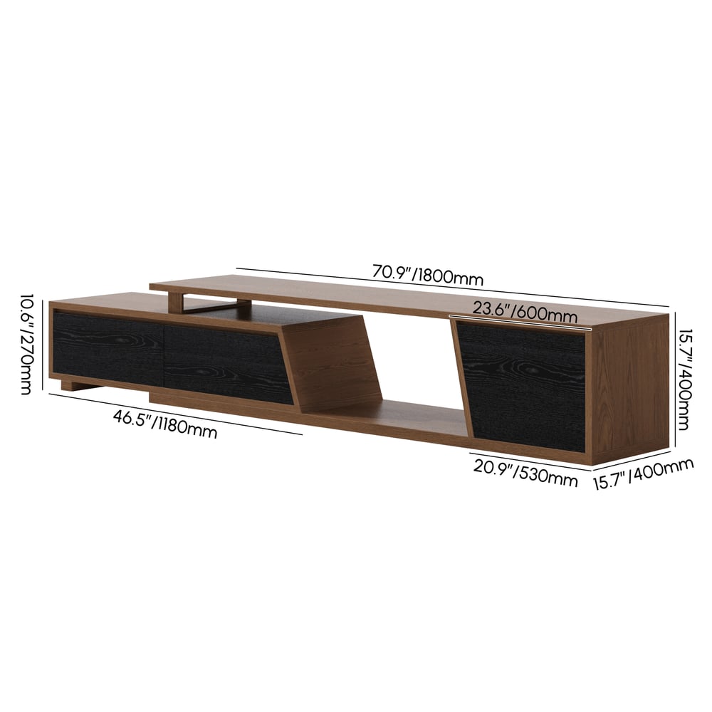 Fero Black & Walnut Extendable TV Stand with 3 Drawers(71"-120") weights dimensions image