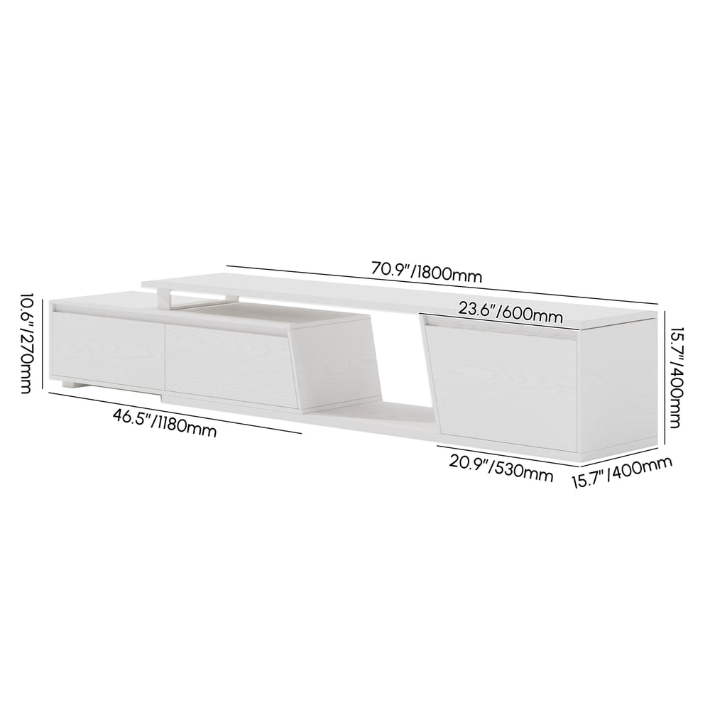 Fero White Reversible Extendable TV Stand with 3 Drawers(71"-120") weights dimensions image