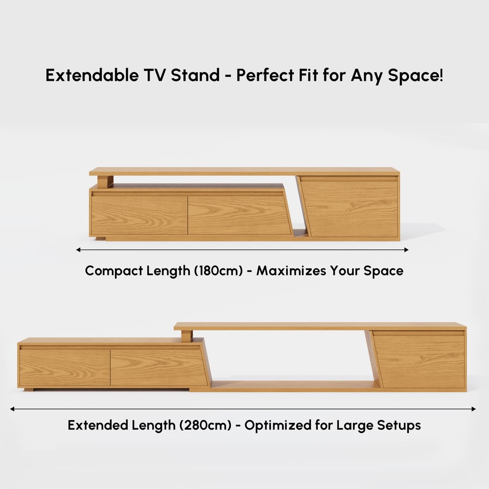 Fero Natural Reversible Extendable TV Stand with 3 Drawers(71"-120") window image