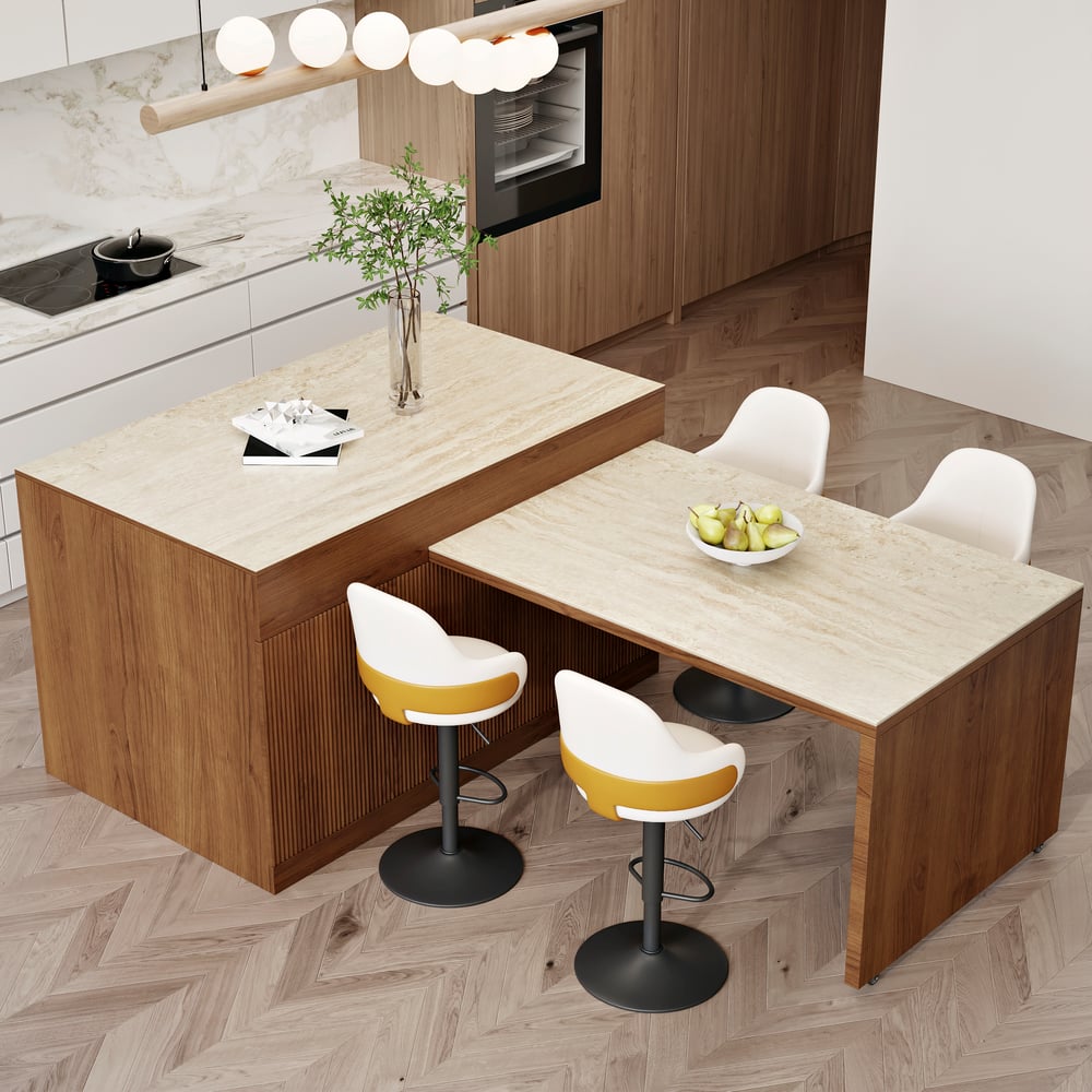 81"-106" Modern Extendable Sintered Stone Kitchen lsland Walnut with Doors and Drawers window image