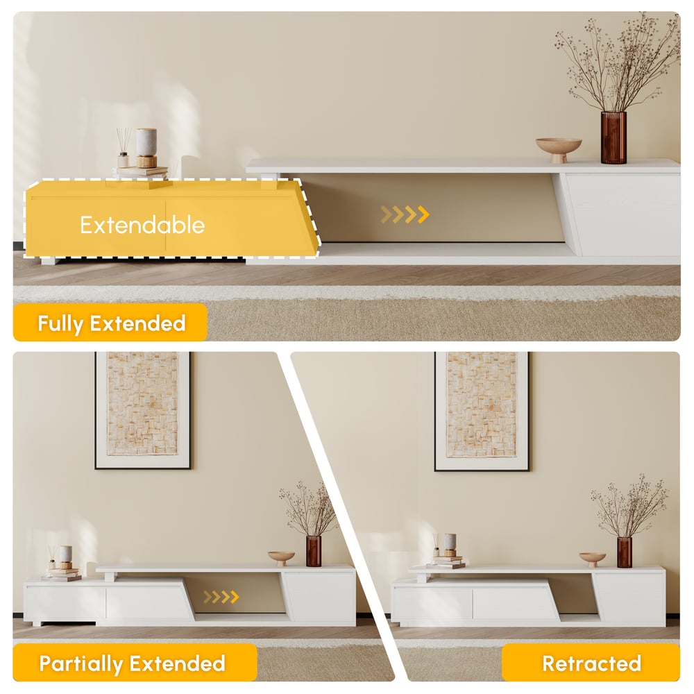 Fero White Extendable TV Stand with 3 Drawers(71"-120") window image