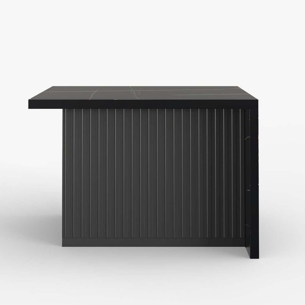 Grande isola da cucina nera da 1270 mm con ripostiglio, piano impiallacciato in marmo Immagine della finestra