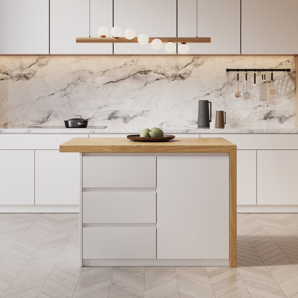 1270mm Modern Style Laminate Kitchen Islands with Ample Storage Space White & Natural window image