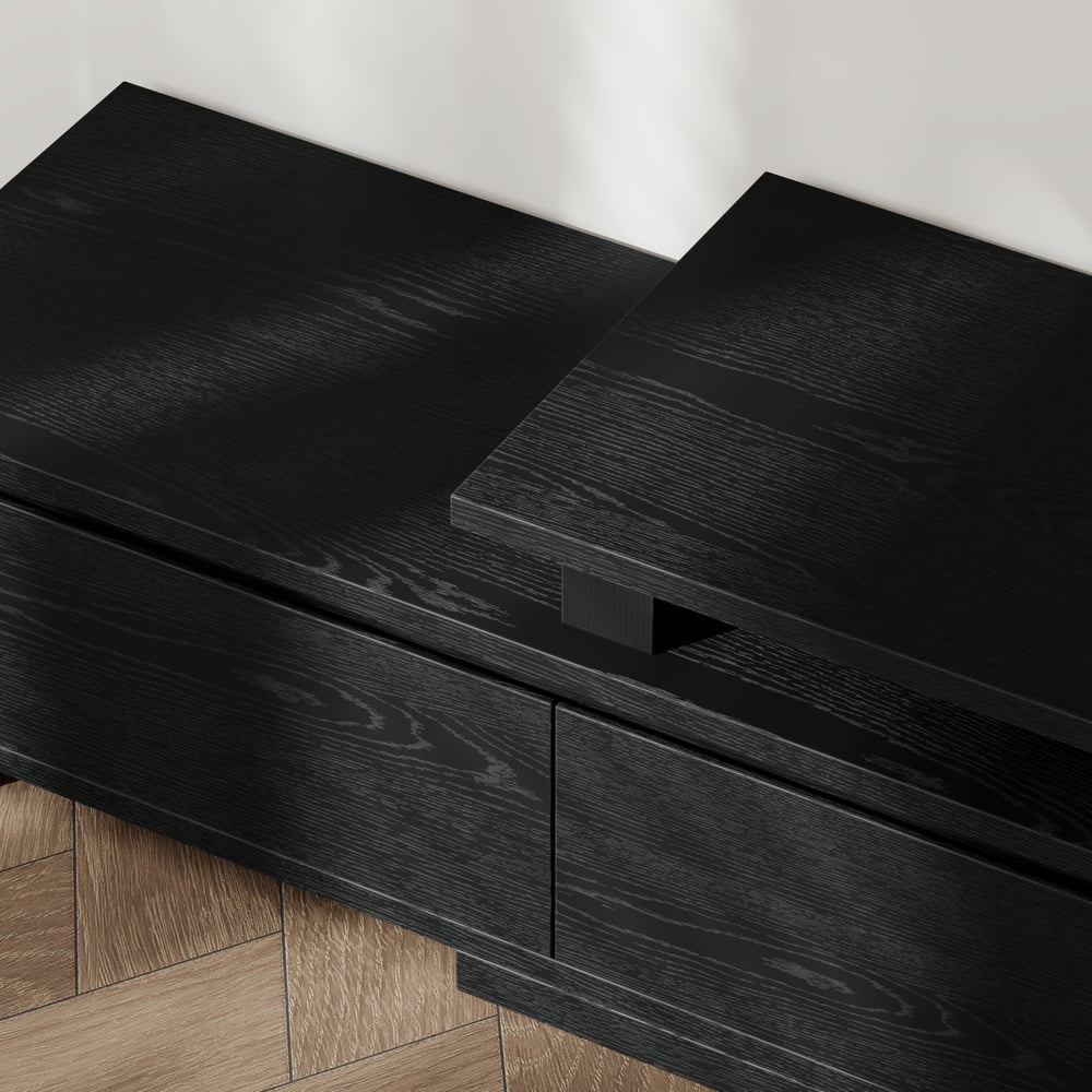 Fero Black Extendable TV Stand with 3 Drawers(71"-120") window image