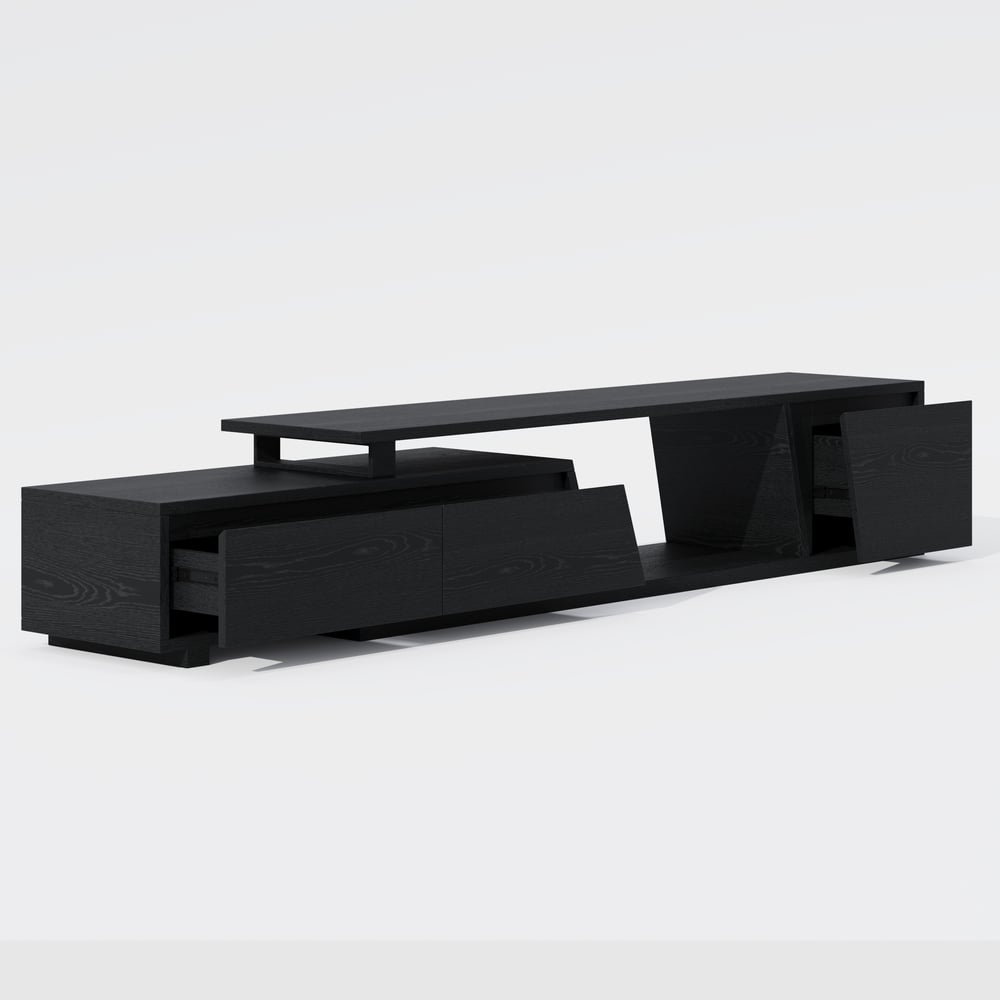 Fero Black Extendable TV Stand with 3 Drawers(71"-120") window image