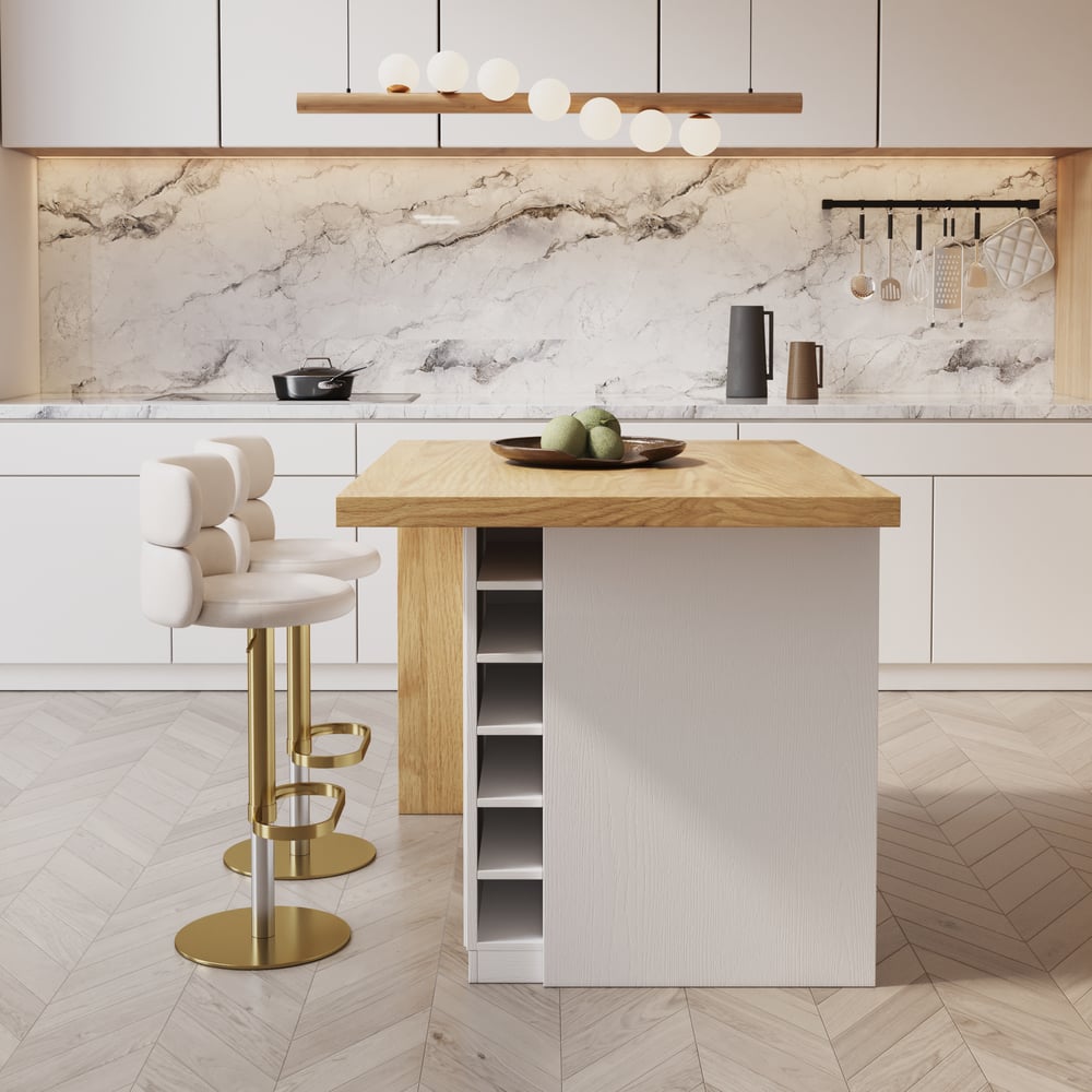 1270mm Modern Style Laminate Kitchen Islands with Ample Storage Space White & Natural window image