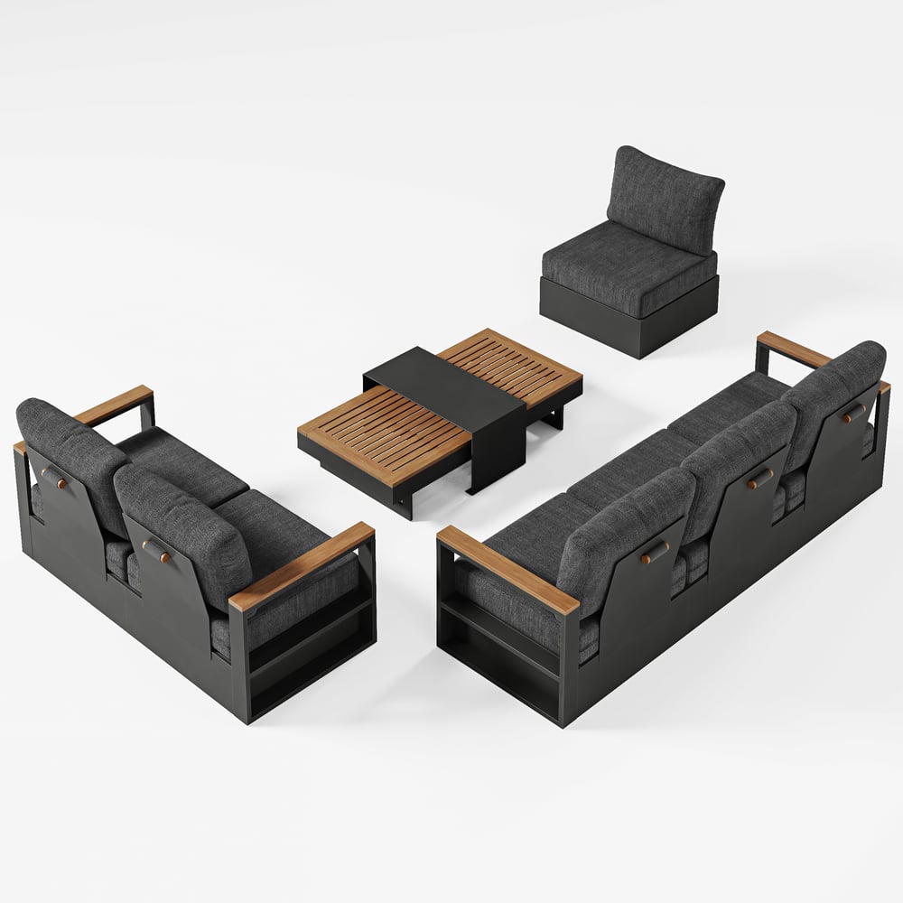 Ensemble de canapé d'extérieur Axis pour 6 personnes avec structure en bois et aluminium, gris (4 pièces) image de fenêtre