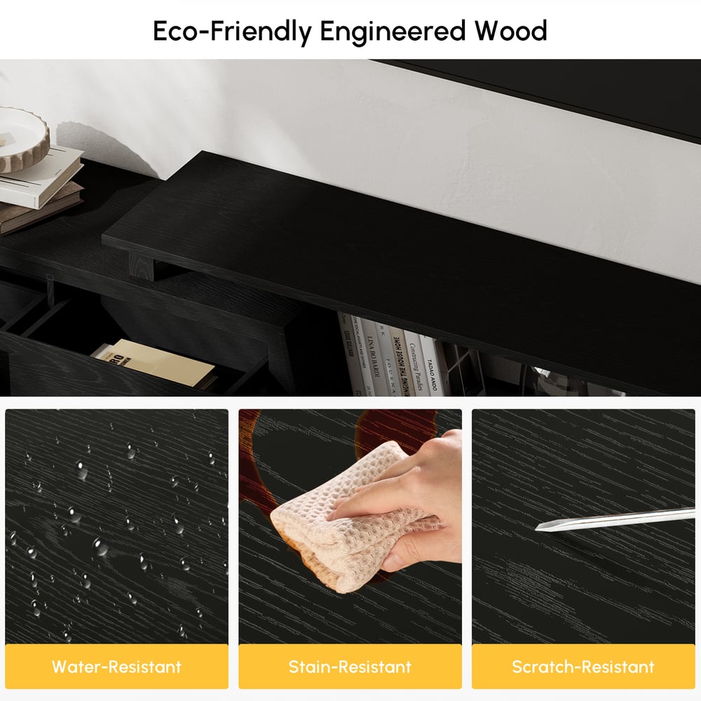 Fero Black Reversible Extendable TV Stand with 3 Drawers(71"-120") window image