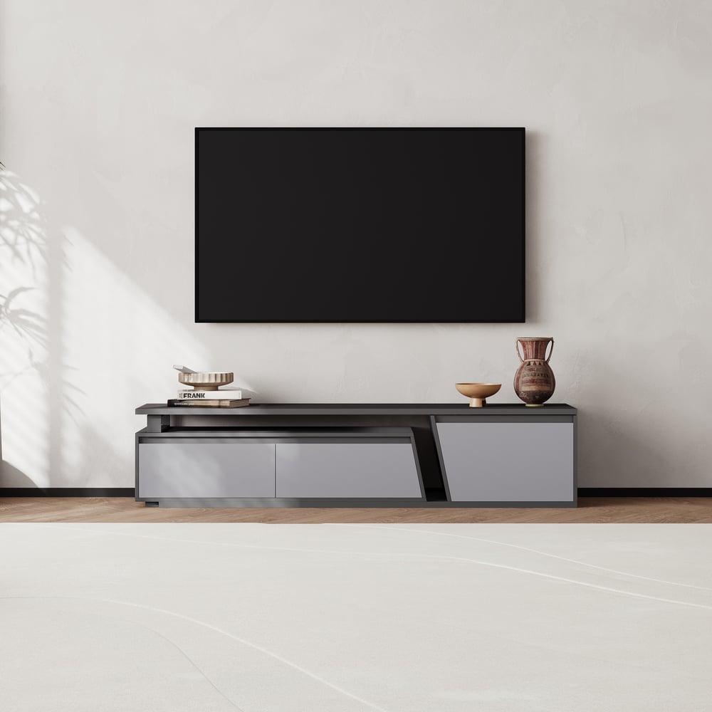 Fero Gray Reversible Extendable TV Stand with 3 Drawers(71"-120") window image