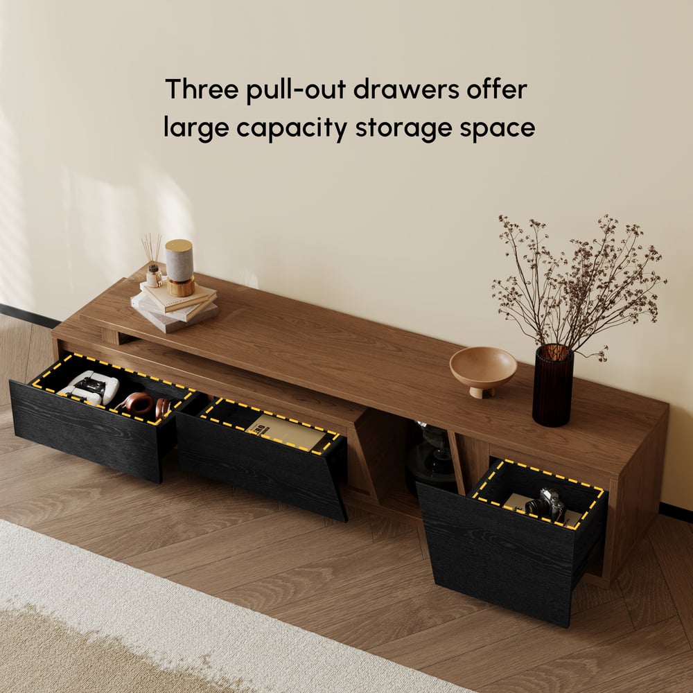 Fero Black & Walnut Extendable TV Stand with 3 Drawers(71"-120") window image