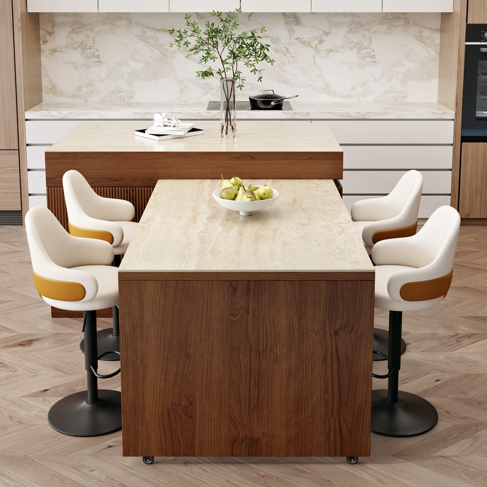 81"-106" Modern Extendable Sintered Stone Kitchen lsland Walnut with Doors and Drawers window image