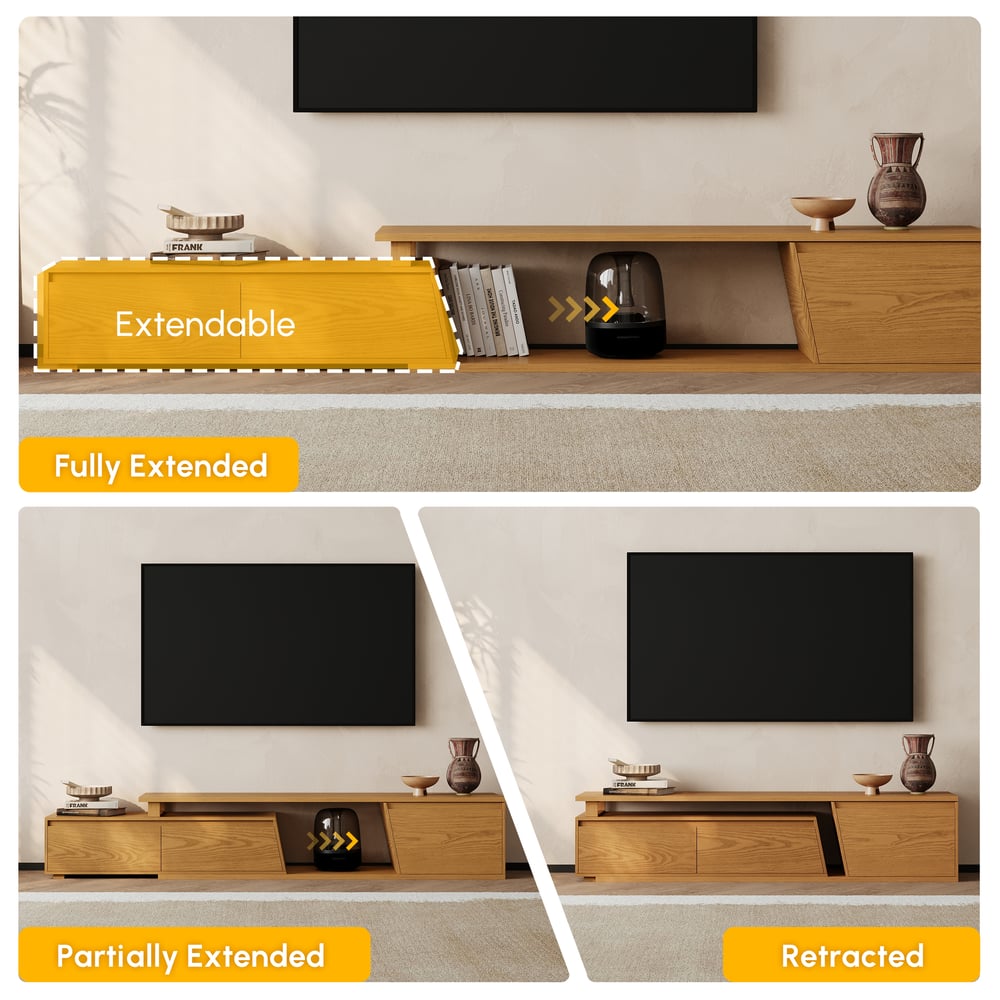 Fero Natural Reversible Extendable TV Stand with 3 Drawers(71"-120") window image