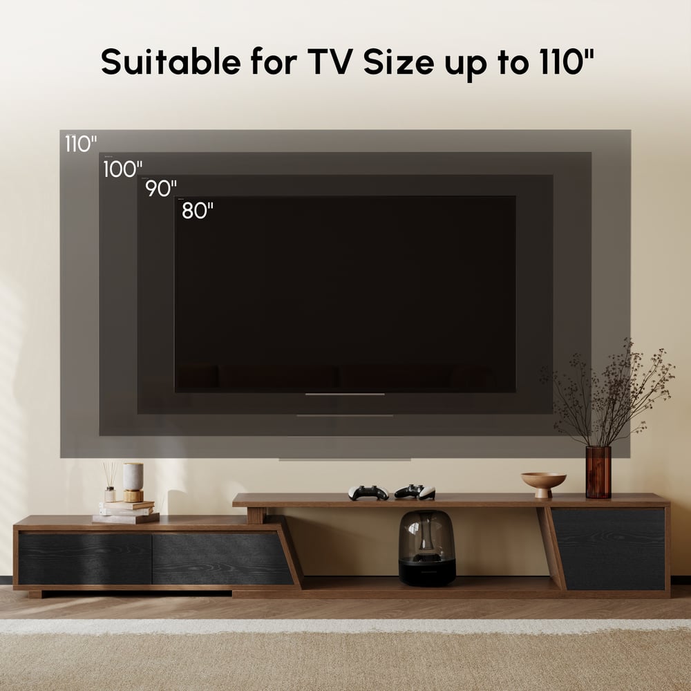 Fero Black & Walnut Extendable TV Stand with 3 Drawers(71"-120") window image