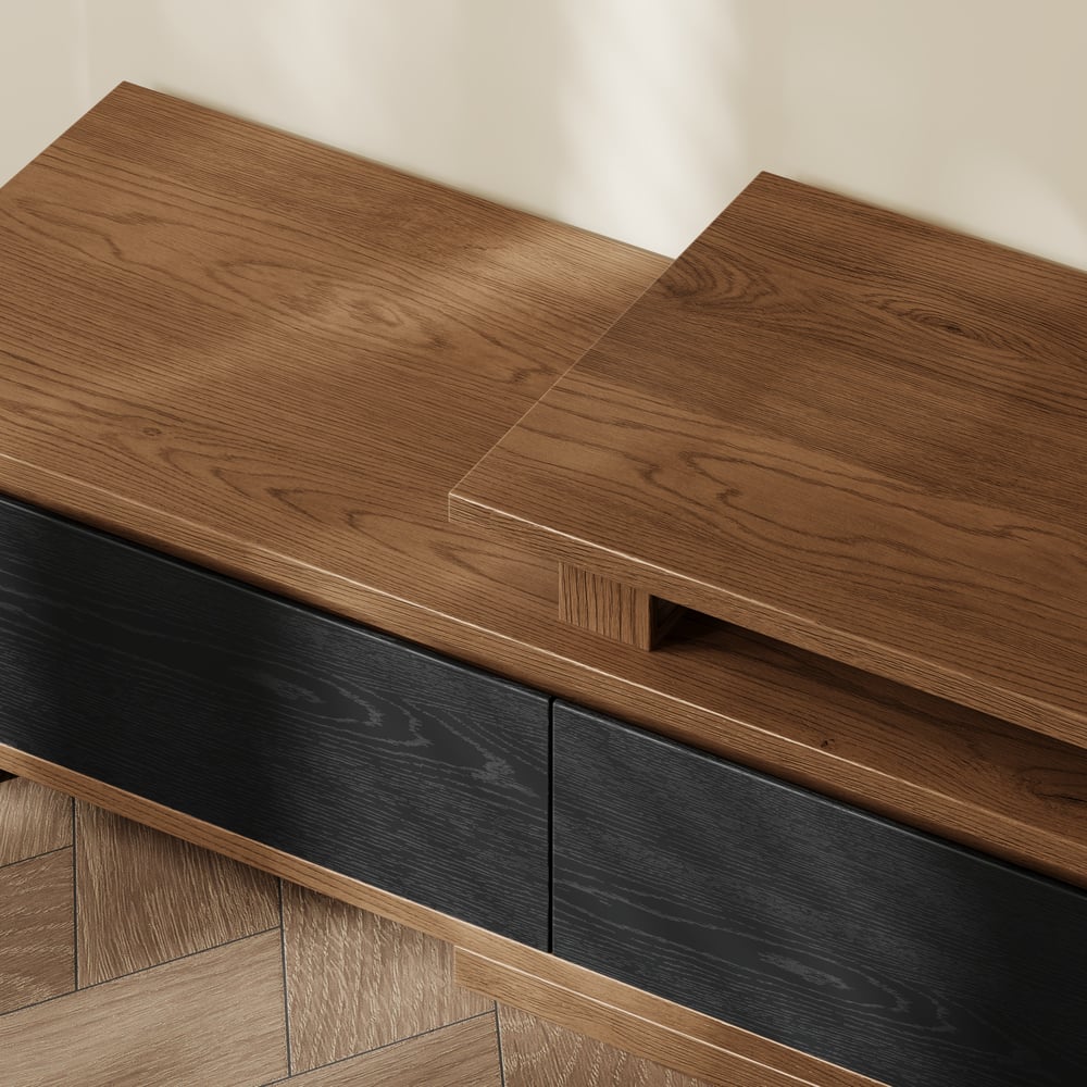 Fero Black & Walnut Extendable TV Stand with 3 Drawers(71"-120") window image